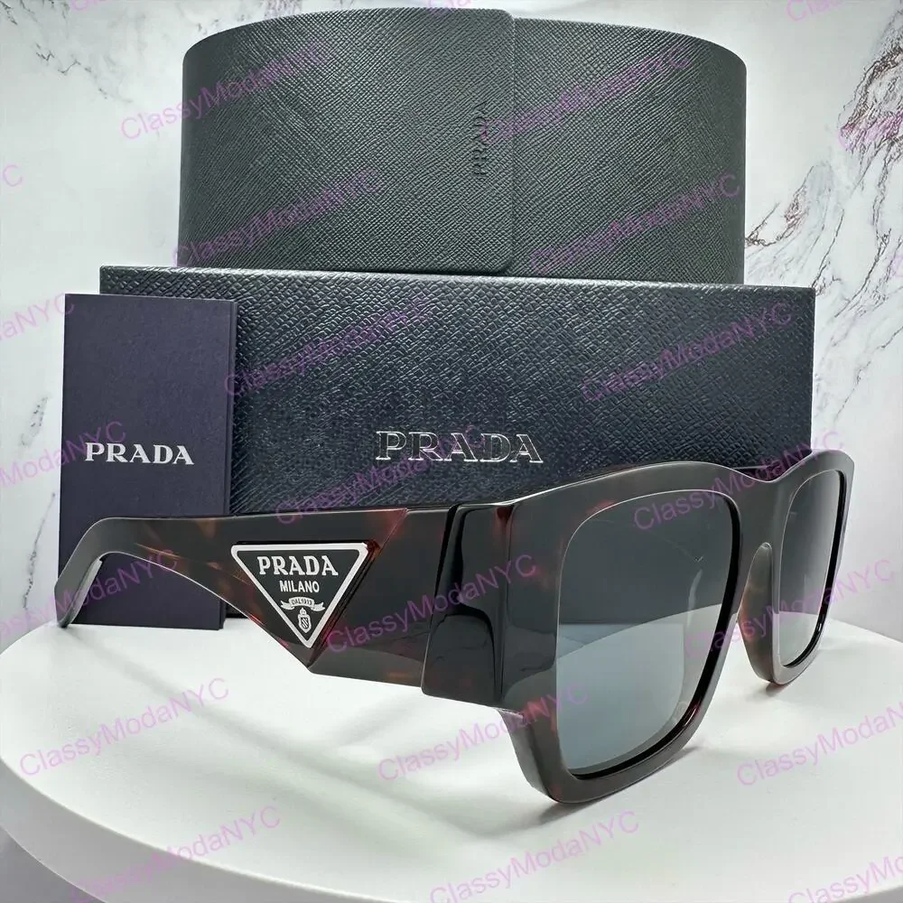 New PRADA Sunglasses Brown Root Tortoise Square Men's Plaque Logo